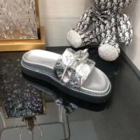 Louis Vuitton Women Sunset Flat Comfort Mule Silver Monogram Embossed Metallic Calf (10)