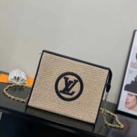 Louis Vuitton Women Toiletry Pouch On Chain Natural Black Raffia Cowhide Leather (4)