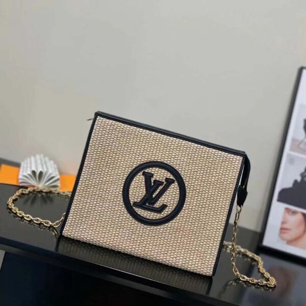 Louis Vuitton Women Toiletry Pouch On Chain Natural Black Raffia Cowhide Leather (3)