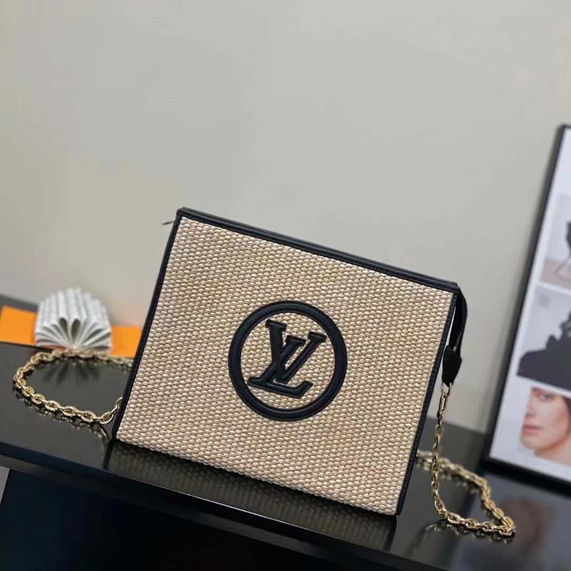 NEW LOUIS VUITTON Natural Raffia Toiletry Pouch On Chain M81366 Shoulder Bag  Log