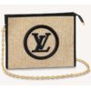 Louis Vuitton Women Toiletry Pouch On Chain Natural Black Raffia Cowhide Leather