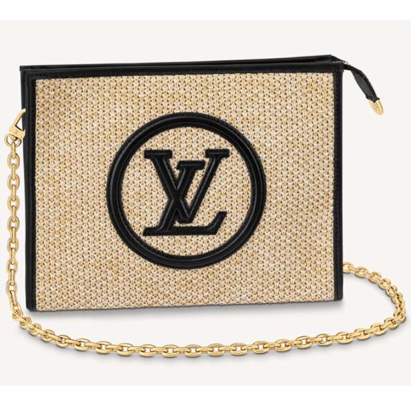Louis Vuitton Women Toiletry Pouch On Chain Natural Black Raffia Cowhide Leather LULUX