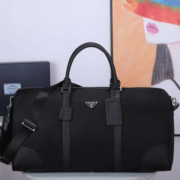 Prada Unisex Re-Nylon Saffiano Leather Handles Duffle Black Bag (2)