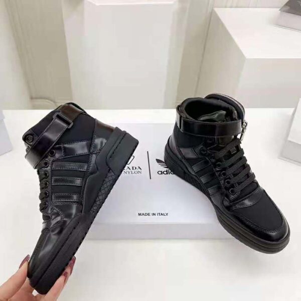 Prada Women Adidas for Prada Re-Nylon Forum High-Top Sneakers-Black (5)