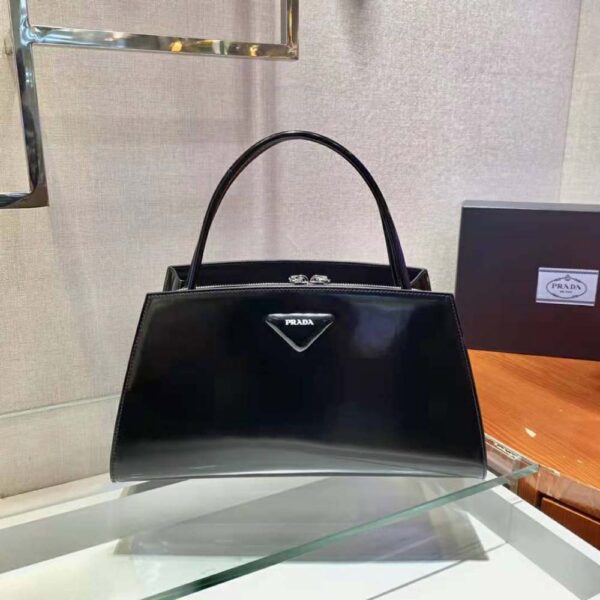 Prada Women Brushed Leather Handbag-black (4)