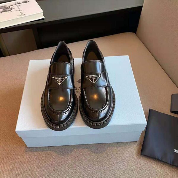 Prada Women Brushed Leather Loafers-Black (3)