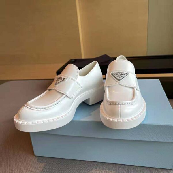 Prada Women Brushed Leather Loafers-White (2)