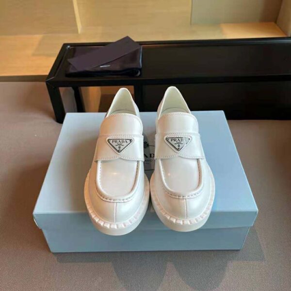 Prada Women Brushed Leather Loafers-White (4)