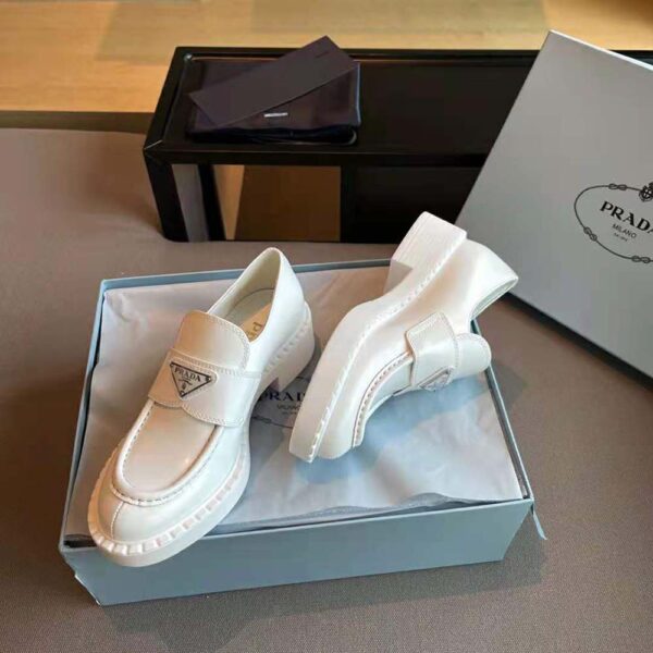 Prada Women Brushed Leather Loafers-White (5)