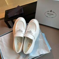 Prada Women Brushed Leather Loafers-White