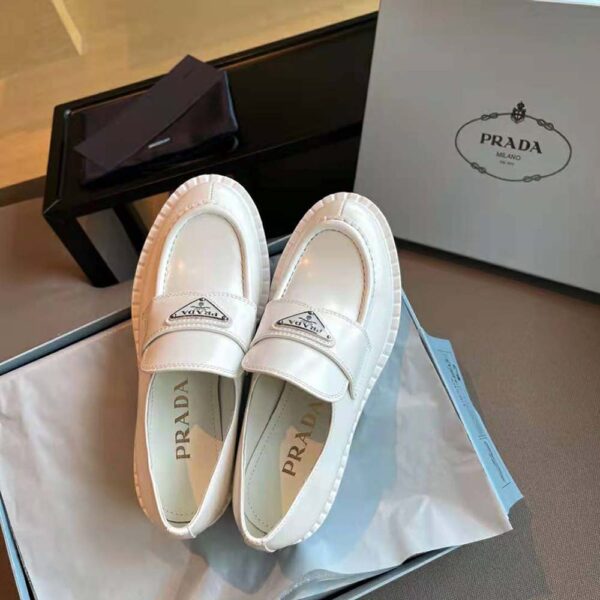 Prada Women Brushed Leather Loafers-White (6)