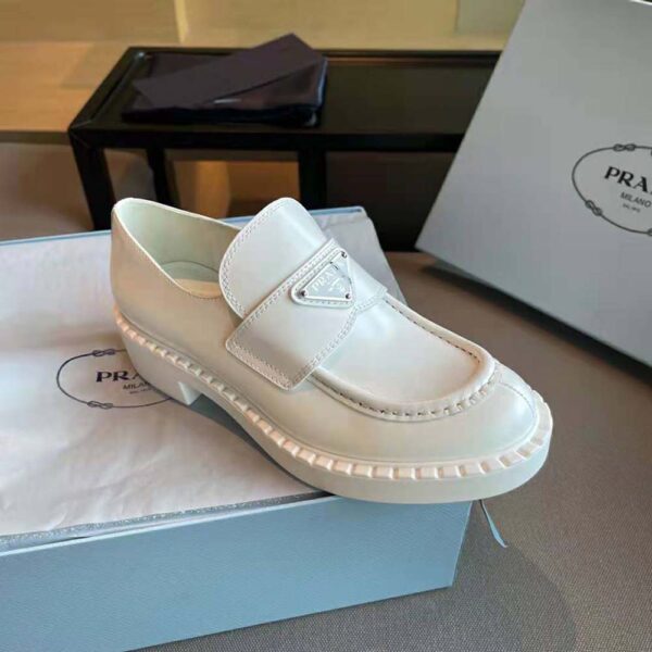 Prada Women Brushed Leather Loafers-White (7)