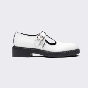 Prada Women Brushed-Leather Mary Jane T-Strap Shoes-White