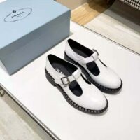 Prada Women Brushed-Leather Mary Jane T-Strap Shoes-White (1)