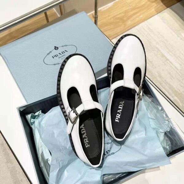 Prada Women Brushed-Leather Mary Jane T-Strap Shoes-White (5)