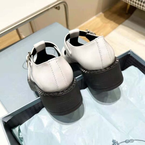 Prada Women Brushed-Leather Mary Jane T-Strap Shoes-White (7)