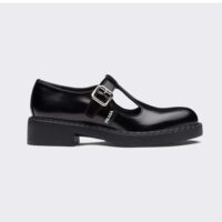 Prada Women Brushed-Leather Mary Jane T-strap Shoes-Black (1)