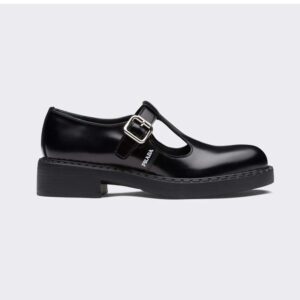 Prada Women Brushed-Leather Mary Jane T-strap Shoes-Black