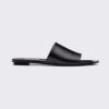 Prada Women Brushed Leather Slides with a Modernist Line Feature an Unexpected