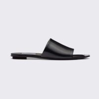 Prada Women Brushed Leather Slides with a Modernist Line Feature an Unexpected (1)