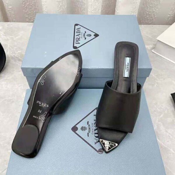 Prada Women Brushed Leather Slides with a Modernist Line Feature an Unexpected (10)