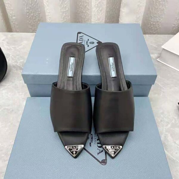 Prada Women Brushed Leather Slides with a Modernist Line Feature an Unexpected (2)