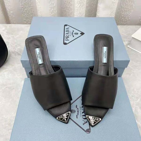 Prada Women Brushed Leather Slides with a Modernist Line Feature an Unexpected (3)