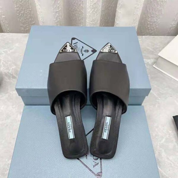 Prada Women Brushed Leather Slides with a Modernist Line Feature an Unexpected (5)