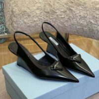 Prada Women Brushed Leather Slingback Pumps in 65mm Heel-Black (1)