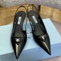 Prada Women Brushed Leather Slingback Pumps in 65mm Heel-Black (1)