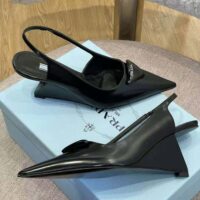 Prada Women Brushed Leather Slingback Pumps in 65mm Heel-Black (1)