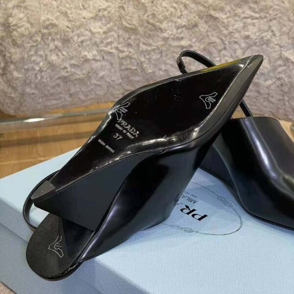 Prada Women Brushed Leather Slingback Pumps in 65mm Heel-Black (5)