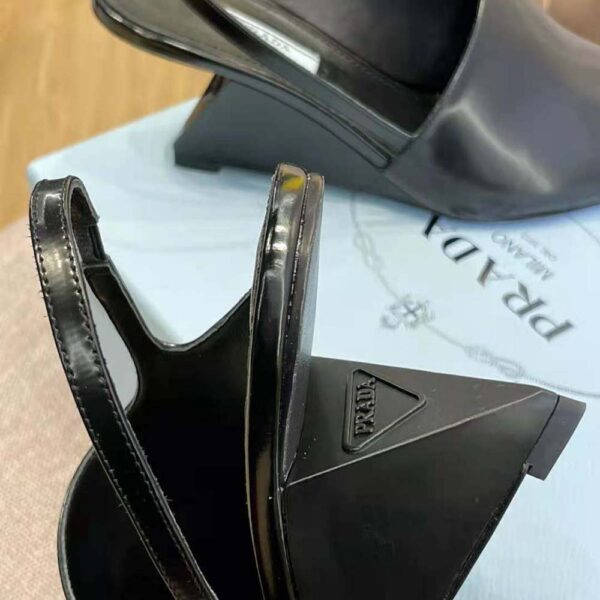 Prada Women Brushed Leather Slingback Pumps in 65mm Heel-Black (6)