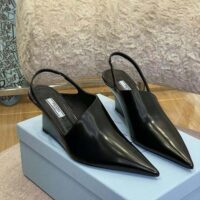 Prada Women Brushed Leather Slingback Pumps in 65mm Heel Height-Black (1)