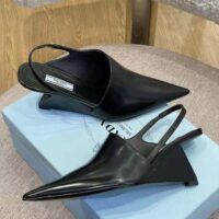 Prada Women Brushed Leather Slingback Pumps in 65mm Heel Height-Black (1)