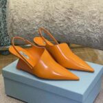 Prada Women Brushed Leather Slingback Pumps in 65mm Heel Height-Orange - Image 3