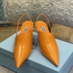Prada Women Brushed Leather Slingback Pumps in 65mm Heel Height-Orange - Image 2
