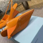 Prada Women Brushed Leather Slingback Pumps in 65mm Heel Height-Orange - Image 5