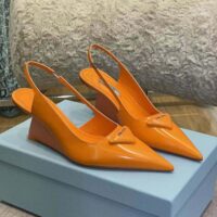 Prada Women Brushed Leather Slingback Pumps in 65mm Heel-Orange (1)