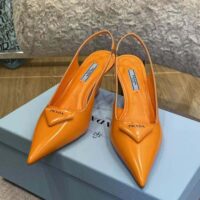 Prada Women Brushed Leather Slingback Pumps in 65mm Heel-Orange (1)