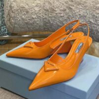 Prada Women Brushed Leather Slingback Pumps in 65mm Heel-Orange (1)