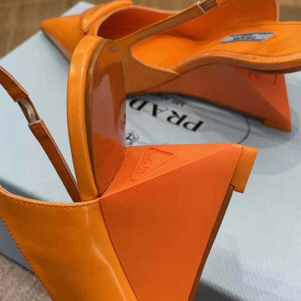 Prada Women Brushed Leather Slingback Pumps in 65mm Heel-Orange (5)