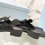 Prada Women Chocolate Brushed Leather Mules-Black - Imagen 6