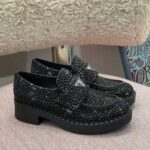 Prada Women Chocolate Satin Loafers with Crystals-Black – Image 6