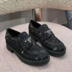 Prada Women Chocolate Satin Loafers with Crystals-Black – Image 5