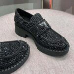 Prada Women Chocolate Satin Loafers with Crystals-Black – Image 8