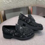 Prada Women Chocolate Satin Loafers with Crystals-Black – Image 7