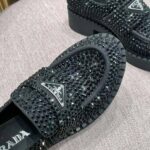 Prada Women Chocolate Satin Loafers with Crystals-Black – Image 10