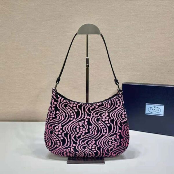 Prada Women Cleo Jacquard Knit and Leather Bag-Pink (4)
