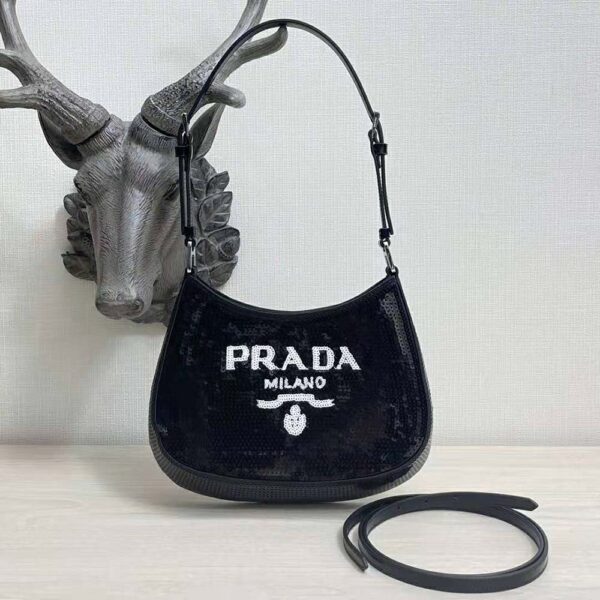 Prada Women Cleo Sequined Bag with Embroidered Lettering Logo on the Front (2)